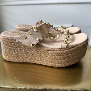 Studded Beige Platform Sandals